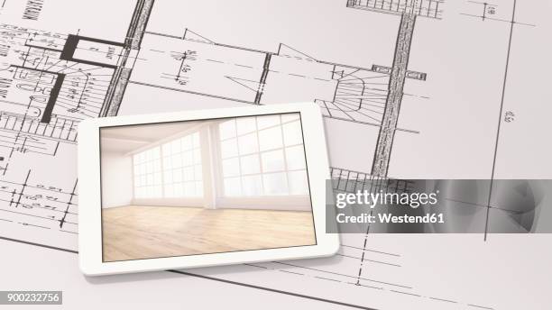 smart home app on digital tablet - architectural drawings stock-grafiken, -clipart, -cartoons und -symbole