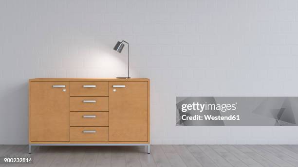 stockillustraties, clipart, cartoons en iconen met burning lamp on sideboard - commode