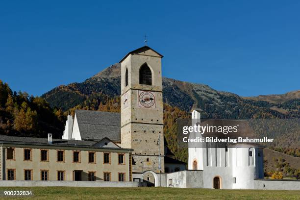 the abbey of saint john muestair, benedictine monestary, canton of graubuenden, switzerland - monastero foto e immagini stock