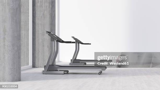 stockillustraties, clipart, cartoons en iconen met treadmills in empty room - loopband fitnessapparaat