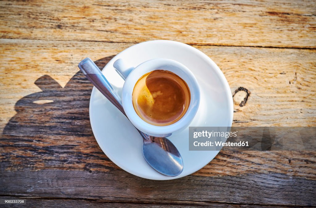 Espresso cup on wood