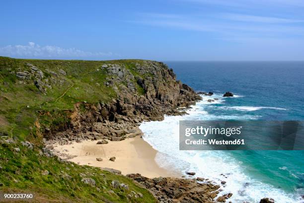 uk, cornwall, porthchapel beach near porthcurno - porthcurno bay stock pictures, royalty-free photos & images