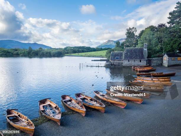 great britain, england, lake district national park, keswick, lake, rowing boats - keswick stock pictures, royalty-free photos & images