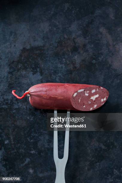 fresh blood sausage on dark background - black pudding stock pictures, royalty-free photos & images