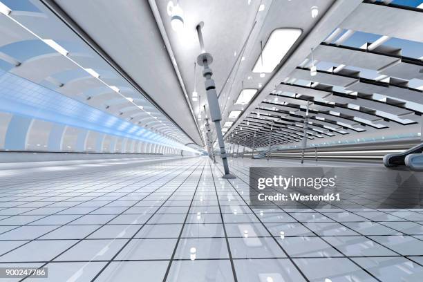 3d rendered illustration, futuristic interior architecture - futuristic corridor stock illustrations
