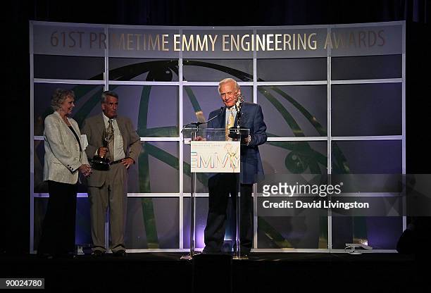 Actress June Lockhart, and NASA's Dick Nafzger and former astronaut Buzz Aldrin, who each accepted the Philo T. Farnsworth Corporate Achievement...