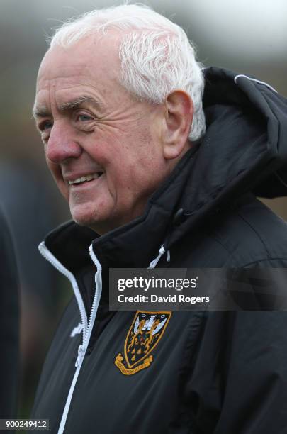 Alan Gaffney, the Northampton Saints technical coaching consultant, looks on during his first Northampton Saints training session held at Franklin's...