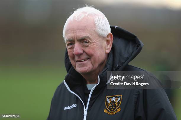 Alan Gaffney, the Northampton Saints technical coaching consultant, looks on during his first Northampton Saints training session held at Franklin's...