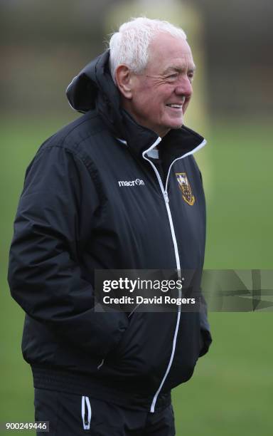 Alan Gaffney, the Northampton Saints technical coaching consultant, looks on during his first Northampton Saints training session held at Franklin's...