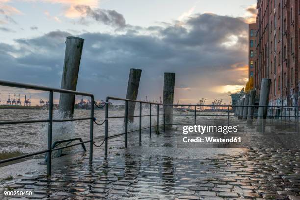 germany, hamburg, altona, high water at fish market hall - germany flood stock-fotos und bilder