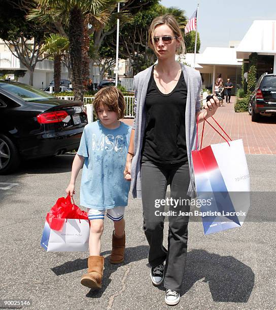 Calista Flockhart and son Liam sighting at Fred Segal on August 22, 2009 in Los Angeles, California.