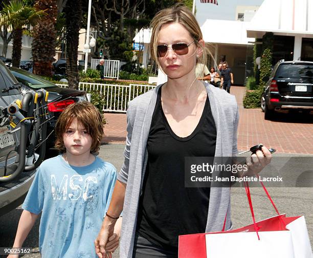 Calista Flockhart and Liam sighting at Fred Segal on August 22, 2009 in Los Angeles, California.