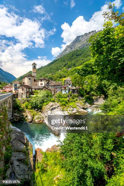 switzerland, view of lavertezzo village - valle verzasca stock-fotos und bilder