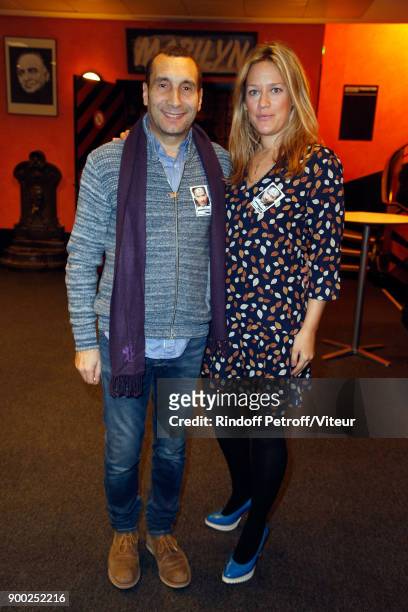 Zinedine Soualem and Caroline Fraindt attend "Laurent Gerra Sans Moderation" at L'Olympia on December 30, 2017 in Paris, France.