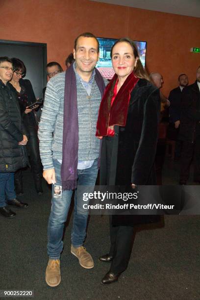 Zinedine Soualem and Dominique Blanc attend "Laurent Gerra Sans Moderation" at L'Olympia on December 30, 2017 in Paris, France.