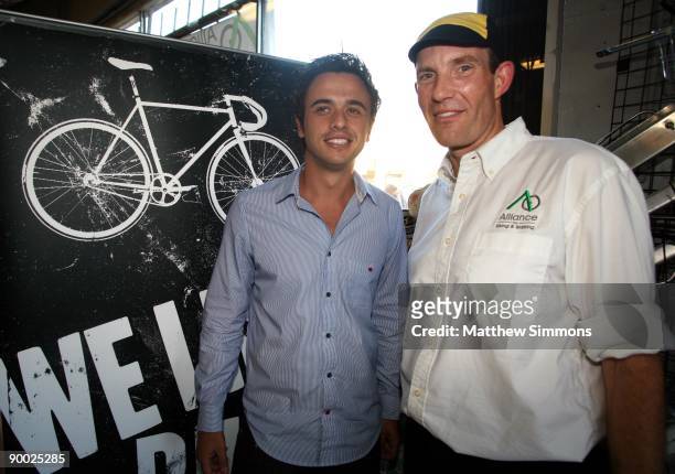 Matt Djokovic and Jeff Miller attend the The Alliance for Biking and Walking 42RIDE Sponsored by 42BELOW Vodka at Orange 20 Bike Shop on August 22,...
