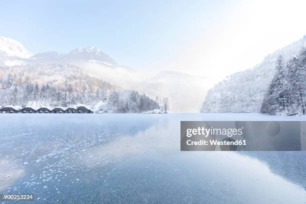 germany, berchtesgadener land, view to frozen lake koenigssee and berchtesgaden alps - gefrorener see stock-fotos und bilder