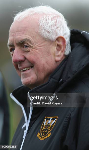 Alan Gaffney, the Northampton Saints technical coaching consultant, looks on during his first Northampton Saints training session held at Franklin's...