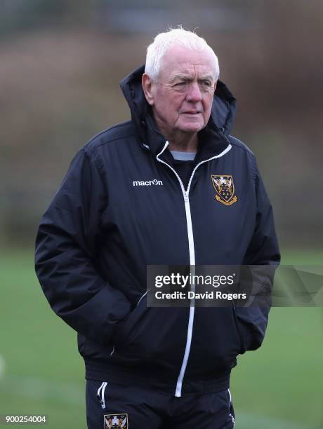 Alan Gaffney, the Northampton Saints technical coaching consultant, looks on during his first Northampton Saints training session held at Franklin's...