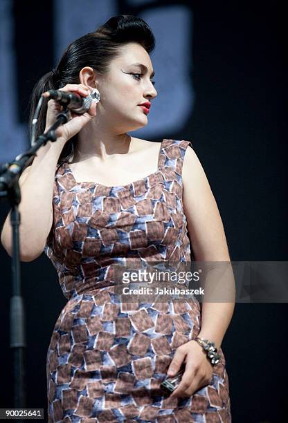 Kitty Durham of the English country rock band Kitty Daisy & Lewis performs live during a concert supporting The BossHoss at the Kindl-Buehne...