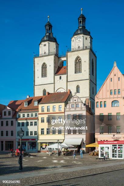 germany, lutherstadt wittenberg, view to st mary's church at market square - lutherstadt wittenberg stock pictures, royalty-free photos & images