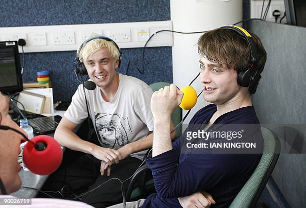 Actors Tom Felton and Daniel Radcliffe give an interview on the test match special commentary during the lunch break of the Australian 2nd Innings on...