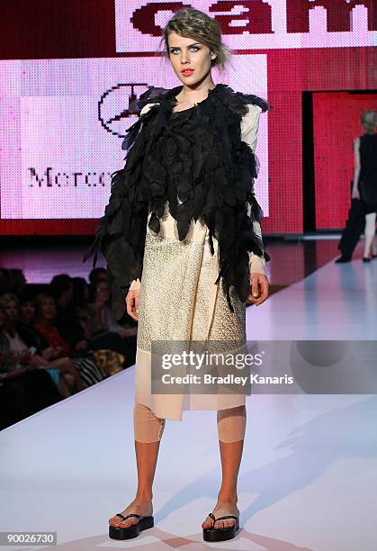 Model showcases designs by Camargue on the catwalk at the Soul by Juniper Group show as part of the Mercedes-Benz Fashion Festival Brisbane 2009 at...