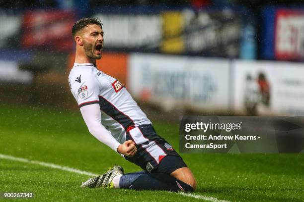 Bolton Wanderers' Gary Madine celebrates scoring his side's first goal during the Sky Bet Championship match between Bolton Wanderers and Hull City...