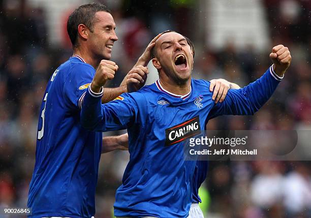 Kris Boyd of Rangers celebrates after scoring during the Clydesdale Bank Scottish Premier league match between Hearts and Rangers at Tynecastle Park...