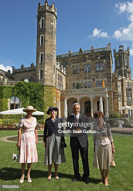 Danish Princess Benedikte, Queen Margrethe II of Denmark, Saxony Governor Stanislaw Tillich and Tliich's wife Veronika attend a luncheon at Eckberg...