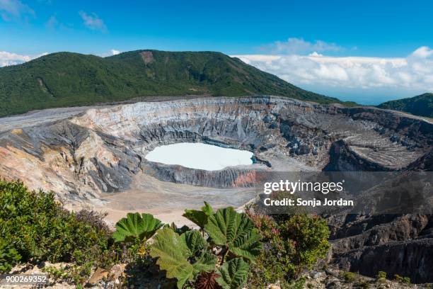 caldera with crater lake, poas volcano, national park poas volcano, costa rica - poas national park stock pictures, royalty-free photos & images