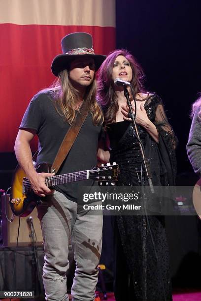 Lukas Nelson and Amy Nelson perform with their father Willie Nelson at ACL Live on December 31, 2017 in Austin, Texas.