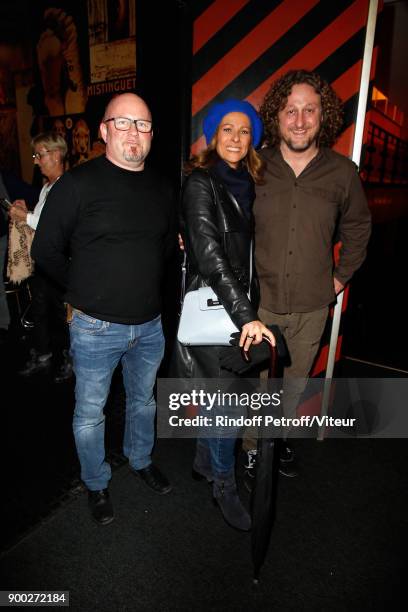 Franck Perrot, Anne Gravoin and David Mignot celebrate the new year with Laurent Gerra during "Laurent Gerra Sans Moderation at L'Olympia on December...