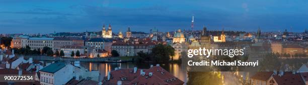panoramic views over the historic centre with moldau, castle and charles bridge, prague, czech republic - the moldau river stock pictures, royalty-free photos & images