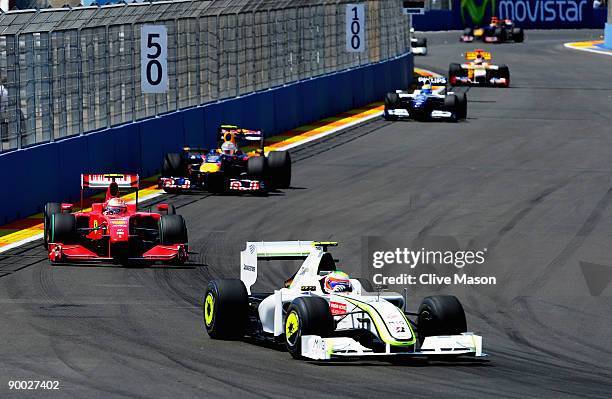 Rubens Barrichello of Brazil and Brawn GP drives on his way to winning the European Formula One Grand Prix at the Valencia Street Circuit on August...