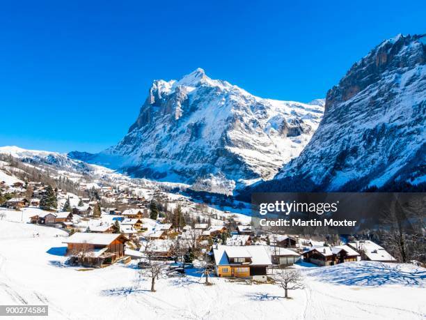 winter landscape, grindelwald, at back mittelhorn and wetterhorn, interlaken-oberhasli, bernese oberland, canton of bern, switzerland - wetterhorn stock pictures, royalty-free photos & images