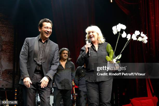 Laurent Gerra and Charlotte de Turckheim celebrate the new year during "Laurent Gerra Sans Moderation at L'Olympia on December 31, 2017 in Paris,...