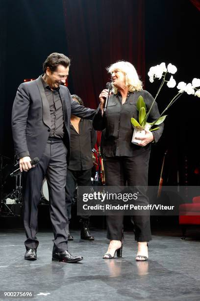 Laurent Gerra and Charlotte de Turckheim celebrate the new year during "Laurent Gerra Sans Moderation at L'Olympia on December 31, 2017 in Paris,...