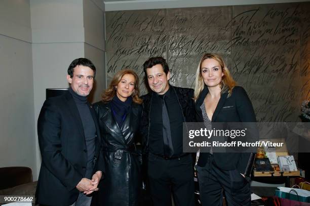Manuel Valls, Anne Gravoin, Laurent Gerra and Christelle Bardet celebrate the new year during "Laurent Gerra Sans Moderation at L'Olympia on December...