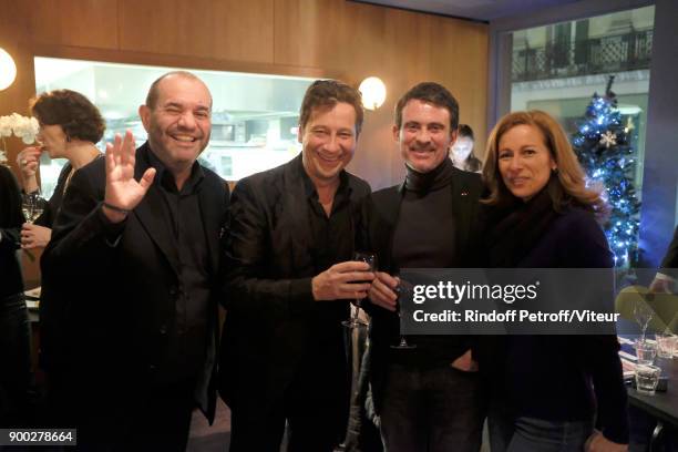 Thierry Suc, Laurent Gerra, Manuel Valls and Anne Gravoin celebrate the new year during "Laurent Gerra Sans Moderation at L'Olympia on December 31,...