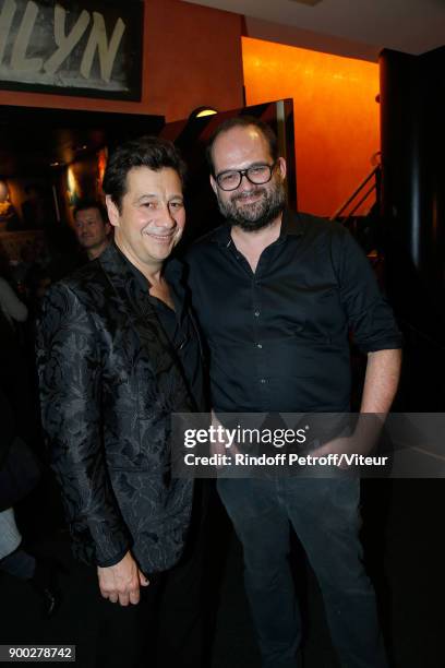 Laurent Gerra and Stephane Rose celebrate the new year during "Laurent Gerra Sans Moderation at L'Olympia on December 31, 2017 in Paris, France.