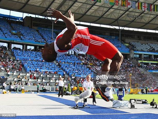 Guillermo Martinez of Cuba competes in the men's Javelin Throw Final during day nine of the 12th IAAF World Athletics Championships at the Olympic...