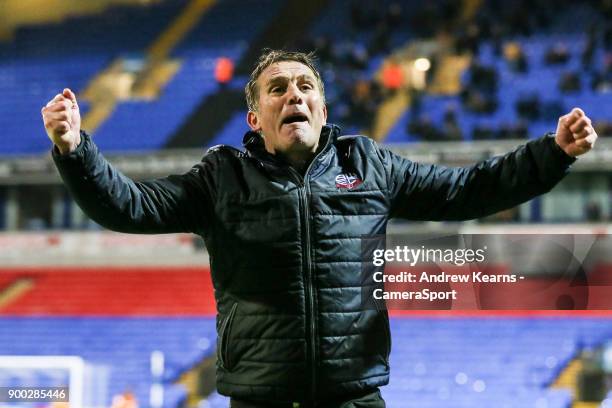 Bolton Wanderers' manager Phil Parkinson celebrates victory at the end of the match during the Sky Bet Championship match between Bolton Wanderers...