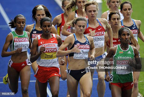 Bahrein's Maryam Yusuf Jamal, Russia's Natalya Evdokimova and Ethiopia's Gelete Burka compete in the women's 1500m final of the 2009 IAAF Athletics...