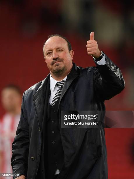 Newcastle manager Rafa Benitez reacts after the Premier League match between Stoke City and Newcastle United at Bet365 Stadium on January 1, 2018 in...