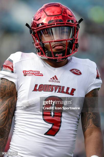 Louisville Cardinals wide receiver Jaylen Smith looks on during the game between the Louisville Cardinals and the Mississippi State Bulldogs on...