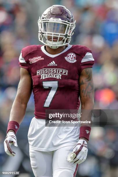 Mississippi State Bulldogs cornerback Tolando Cleveland looks on during the game between the Louisville Cardinals and the Mississippi State Bulldogs...