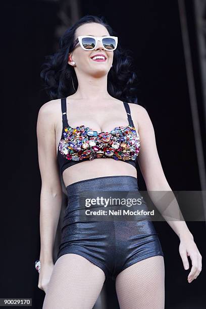 Katy Perry performs on day 2 of the V Festival on August 23, 2009 at Hylands Park in Chelmsford, England.