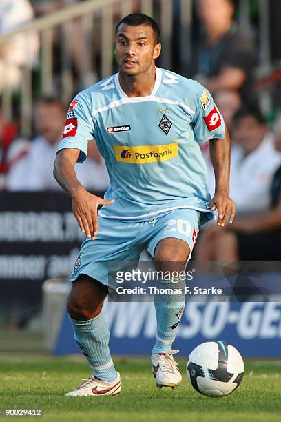 Jean-Sebastien Jaures of Moenchengladbach runs with the ball during the Bundesliga match between Werder Bremen and Borussia Moenchengladbach at the...
