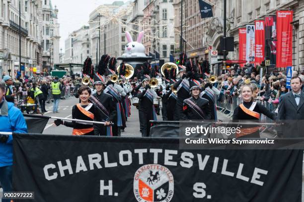 Charlottesville High School Marching Knights perform during London's New Year's Day Parade 2018. Around 500,000 spectators gather along the parade...